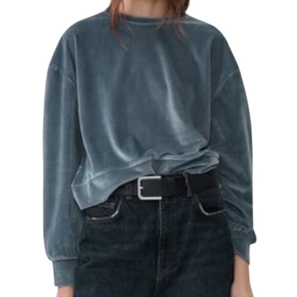 Zara Velour Sweatshirt in Seal Gray size M Crewneck Pullover - Picture 1 of 9